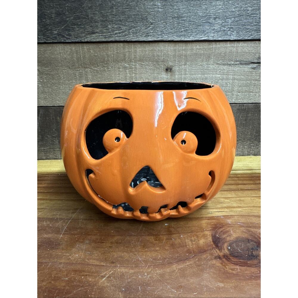 Harry Slatkin Jack O Lantern 3 Wick Candle Holder Candy Dish -Chip